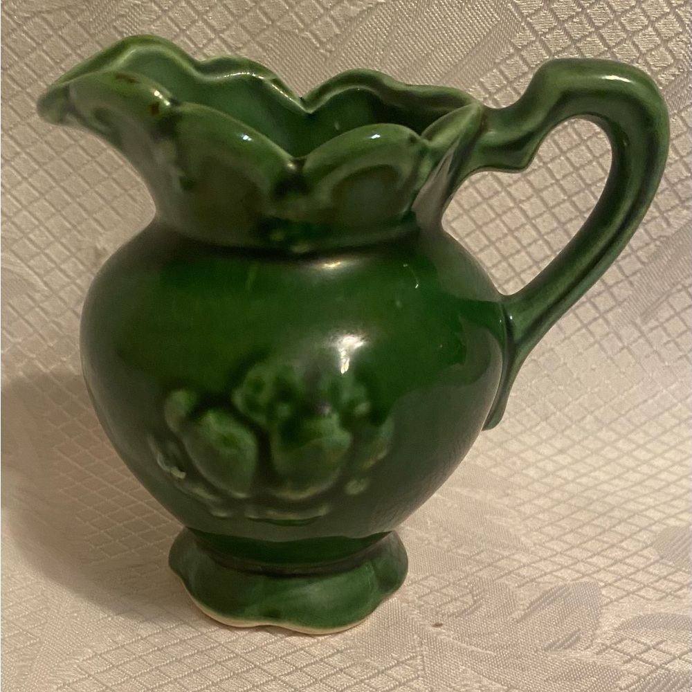 Vintage USA Green Ceramic Pitcher, Creamer - Picture 1 of 7
